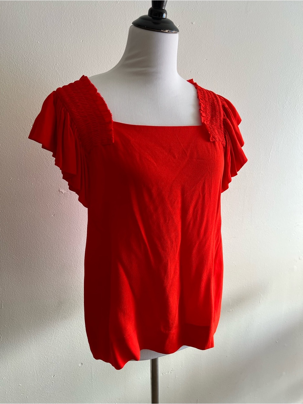 Maeve by Anthropologie Red Square-Neck Flutter Sleeve Top